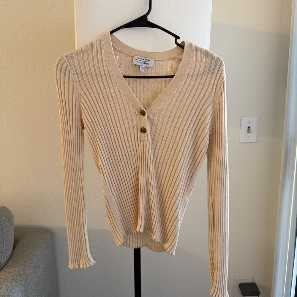 & Other Stories Beige Ribbed Cardigan